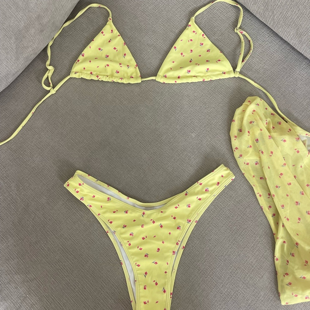 Yellow Floral Triangle Bikini Set